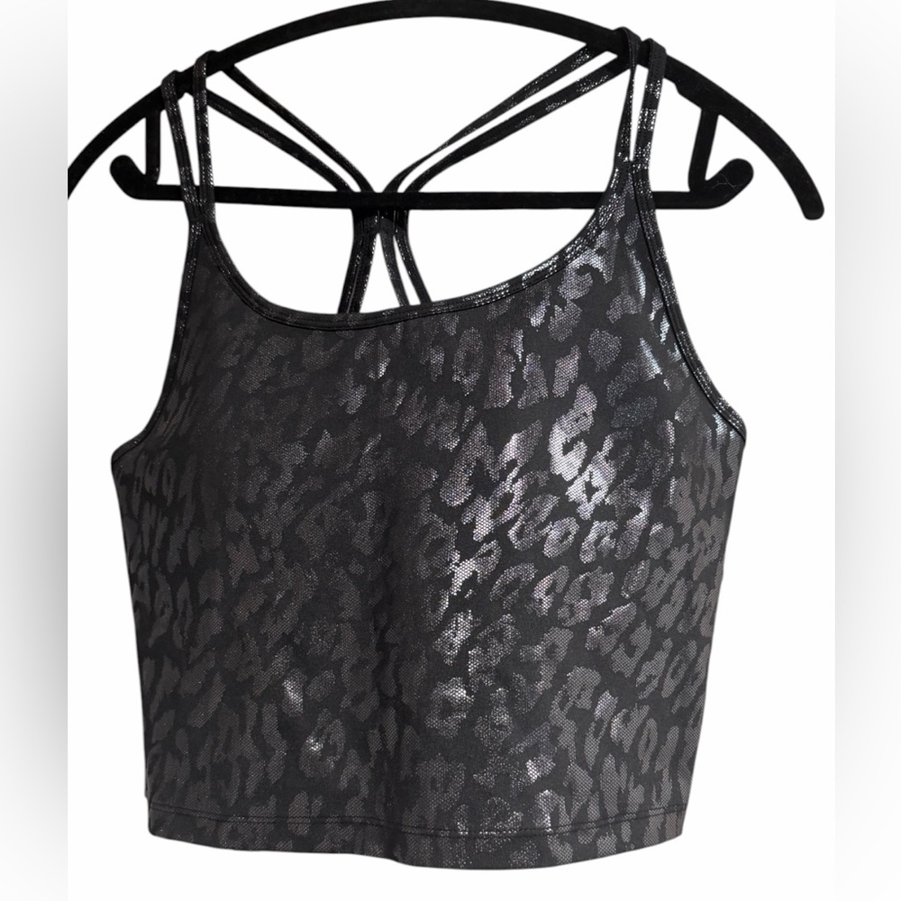 NWT Size XXL Calvin Klein Black Metallic Leopard-Print Strappy Crop Top.
